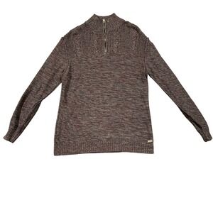 JB Holt The Lincoln Mens L Sweater Pullover 1/4 Zip Marbled Burgundy Gray Cotton